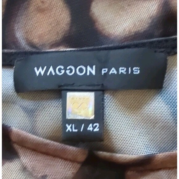 Waggon Paris Y2K Long Sleeve Sheer Top Bokeh Sz 42 US Medium 90s Retro Brown EUC - Picture 8 of 11